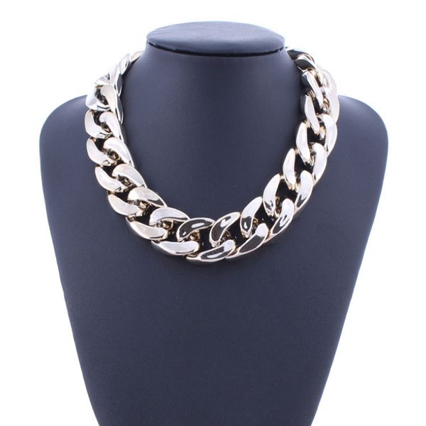 

statement jewelry chunky plastic chain gold color plastic necklaces & pendants punk style choker necklaces for women men, Silver