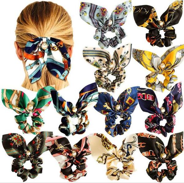 

new pearl large intestine hair ring women's satin link knot big bow ear ornament wl1251, Slivery;white