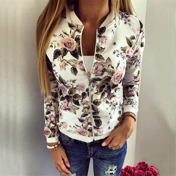 

fashion women stylish long sleeve short bomber classic style zip up biker vintage jacket floral print jacket coat autumn winter, Black;brown