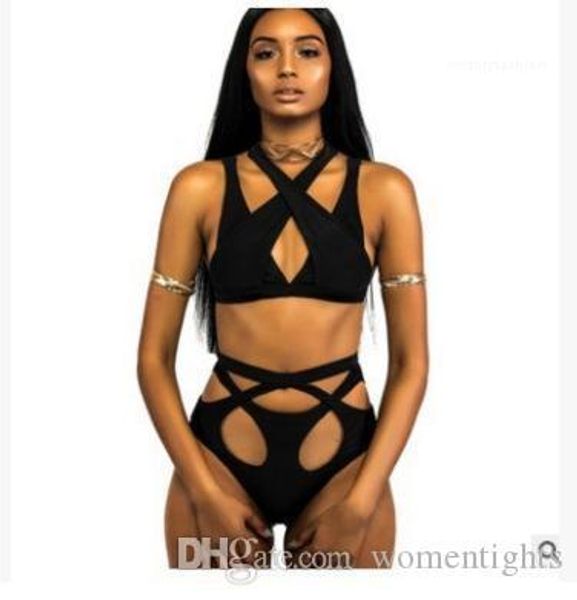 

bikini sets hollow out summer designer swimwear 2pcs sets black women bandage, White;black