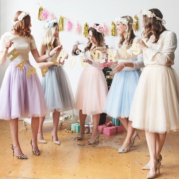 

women skirts tulle skirt layers 6 tutu knee length pleated skirts womens wedding skirt lolita petticoat saia faldas jupe, Black