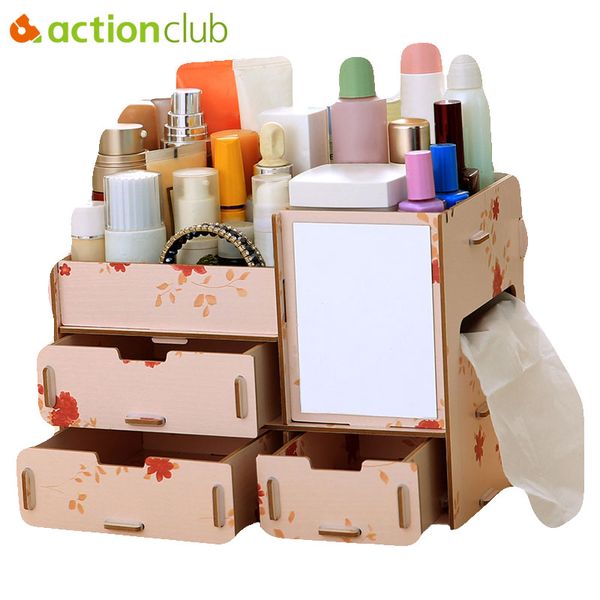 2019 Actionclub Wooden Makeup Storage Box Cosmetic Organizer Case Handmade Diy Assembly Jewelry Container With Mirror From Jerrywei123