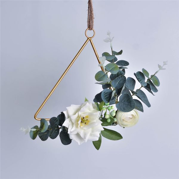 

cilected wrought iron geometric wreath wall hanging decoration floral hoop wreath artificial silk flower for wedding party decor