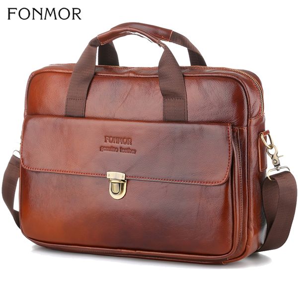 

fonmor fashion genuine-leather briefcase tote messenger-bag lappc-work cowhide men's business shoulder-bags office handbag cj191201