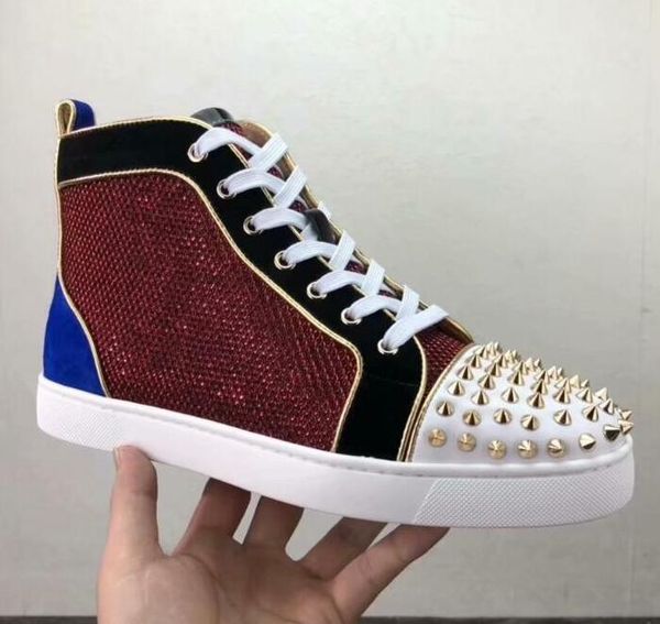 

2019 red bottom designer studded spikes flats casual shoes shoes for men and women party lovers genuine leather sneakers size:35-47, Black