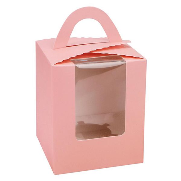 

10pcs with clear windows handles gift bag party portable single cute birthday containers biscuits wrapping supplies cupcake box