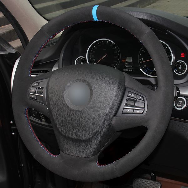 

black suede diy hand-stitched steering wheel cover for bmw x3 2014 x5