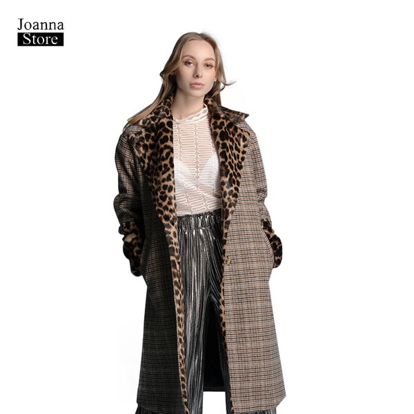 

wool winter coat women leopard plaid classic khaki vintage elegant coats plus size woolen korean outwear office ladies clothes, Black