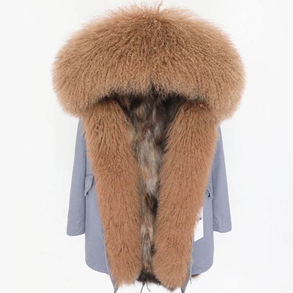 

natural wool fur jacket coat winter female fashion natural raccoon fur lined coat, Black