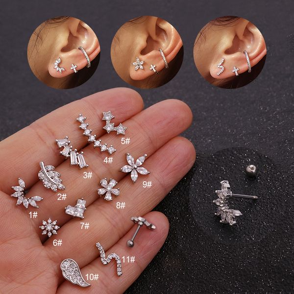 

feelgood new various cartilage piercing helix jewelry cz ear stud tragus cartilage conch earring stud, Slivery;golden