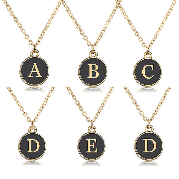 

fashion design america and europe initial charm necklace gold plated chain round enamel alphabet, Silver