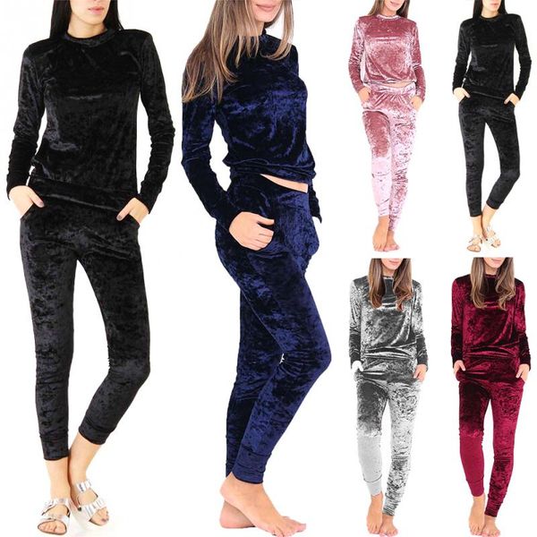 

осень зима моды tracksuit набор для женщин pant и sweatsuits бархатный костюм joggers lounge wear, White;black