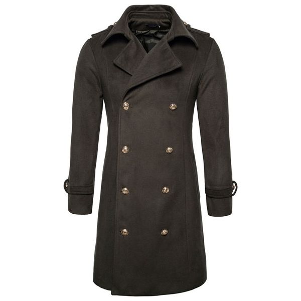 

mens designer double breasted blends coats solid color thick warm fashion jackets slim fit mens blends, Black