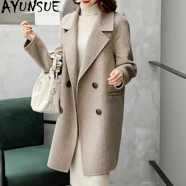 

ayunsue double side wool coat winter jacket women clothes 2019 alpaca woolen coat female korean long coats chaqueta mujer my3820, Black