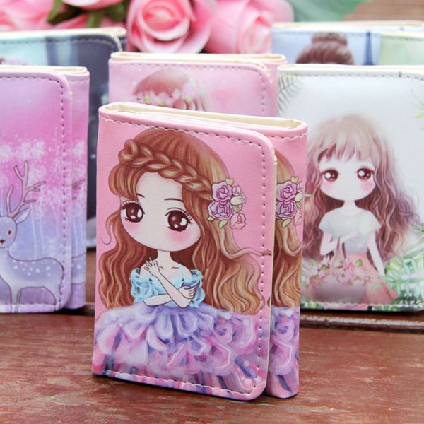 

2019 korean women ladies colorful lovely girl doodle pattern rectangle wallet purse bag, White
