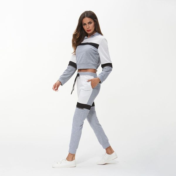 

2 piece/set autumn winter sweatshirt sweatpants fitness sets jogging women patchwork hooded sport suits women rs008, Black;blue