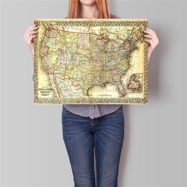 

usa america map poster abstract home decor vintage poster living room painting wall art crafts sticker bar cafe decor 42x30cm