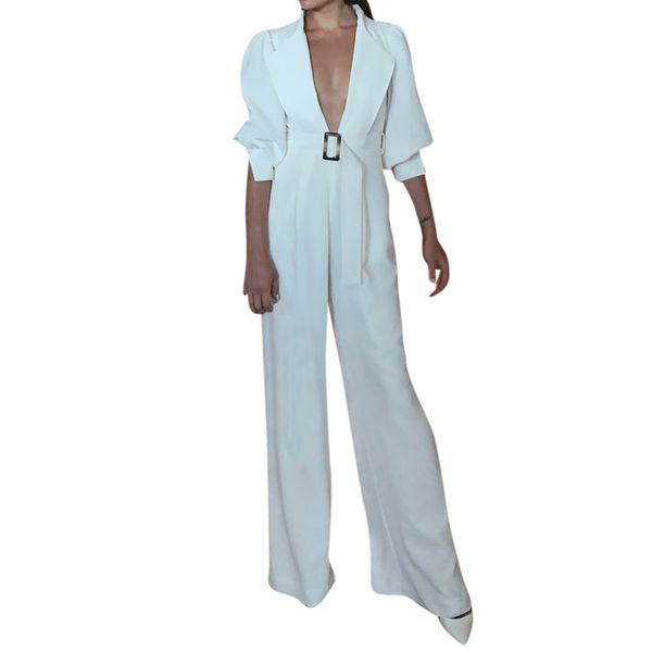 

jumpsuit women white loose slim long wide leg pants spring autumn office ladies female white chic clothing style #lr2, Black;white