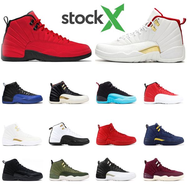 

stock x men basketball shoes 12s nylon wntr gym red gamma blue michigan black the master flu game taxi sports sneakers size 7-13, White;red