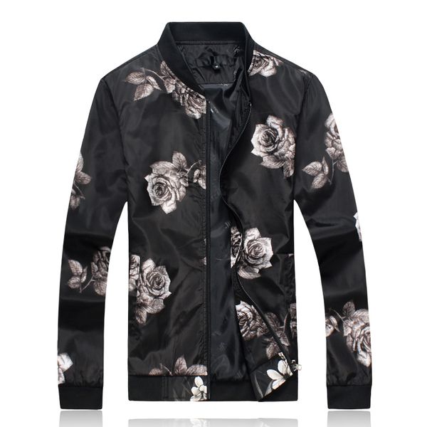 

casual jackets for men red white flower classic jackets fashion coat slim male large size slim fit stand collar brand, Black;brown