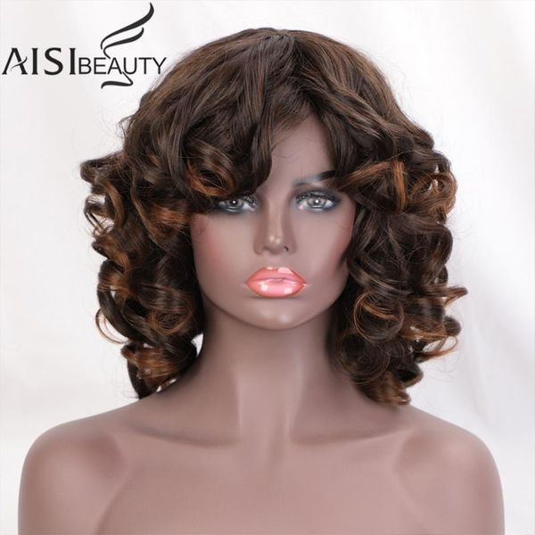 

aisi beauty wigs for women mixed brown and ombre blonde short curly women's wigs heat resistant synthetic, Black