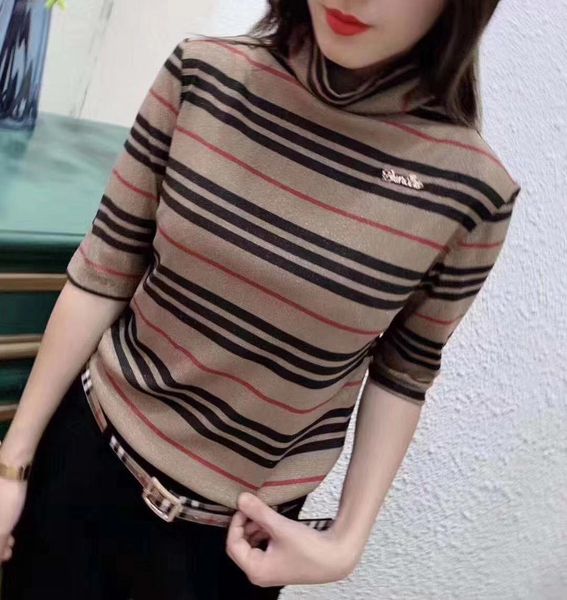 

stripe letter fashion vintage designer tees short sleeve luxury knits for women casual work, White