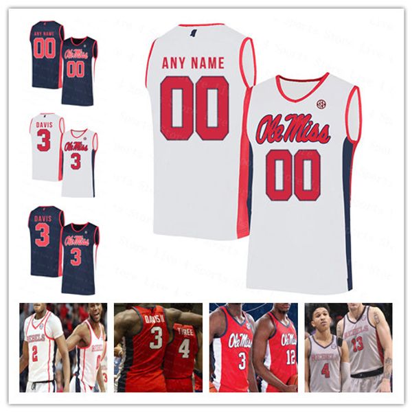 

custom ncaa men ole miss rebels jerseys basketball blake hinson devontae shuler khadim sy breein tyree kj buffen williams stitched, Black