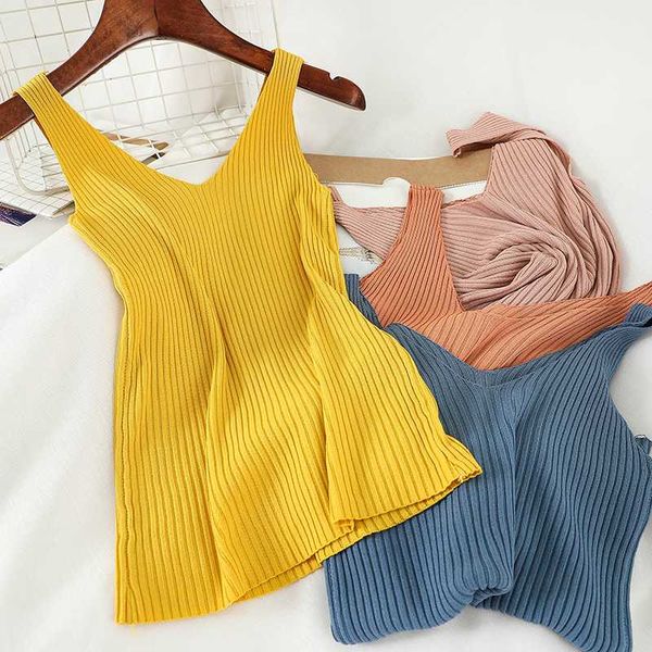 

glauke 2020 летние женщины стрейч вязание v образным вырезом камзол цвет внутри взять жилет топы женский bodycon трикотажные танки партия та, White