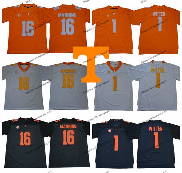 

2018 new tennessee volunteers 1 jason witten college football jersey 16 peyton manning jalen hurd 11 joshua dobbs university football shirt, Black