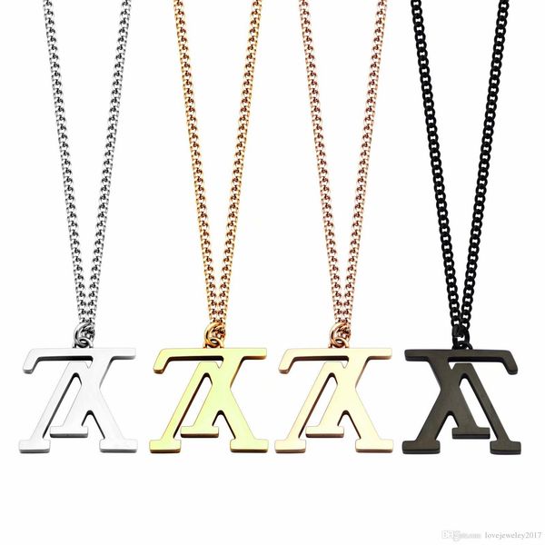 

luxury designer jewelry women necklaces logo v pendant long necklace stainless black 18k gold sweater chain fashion style, Silver