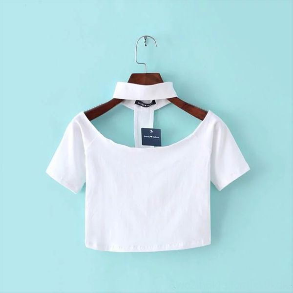 

2019 стиль секси шеи расстегнут ультра короткими рукавами -shirt женщина 2019 стиль секси шеи расстегнут ультра короткий короткий с коротким, White