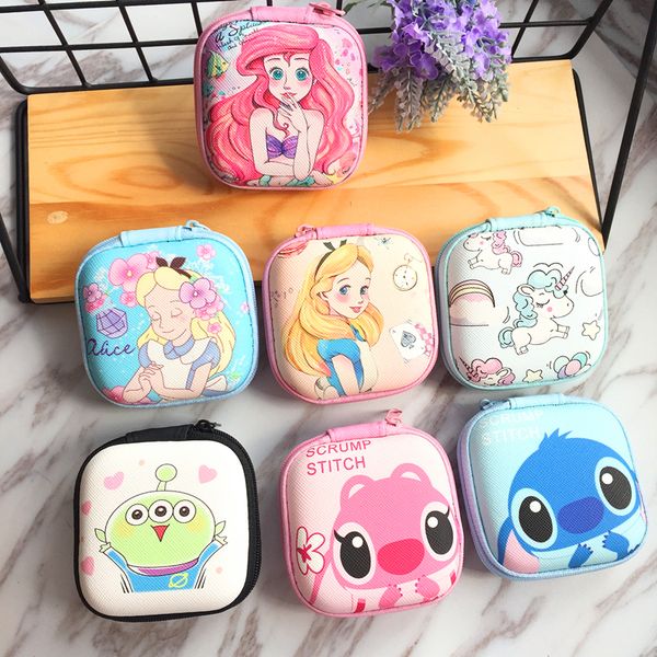 

cartoon mermaid princess unicorn pattern storage bag box usb cable zipper bag cases hard cover 7.5cm*7.5cm