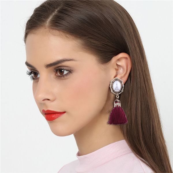 

new bohemian long fringe tassel earrings for women enthic pearl dangle earring summer style pendientes oorbellen xd, Silver