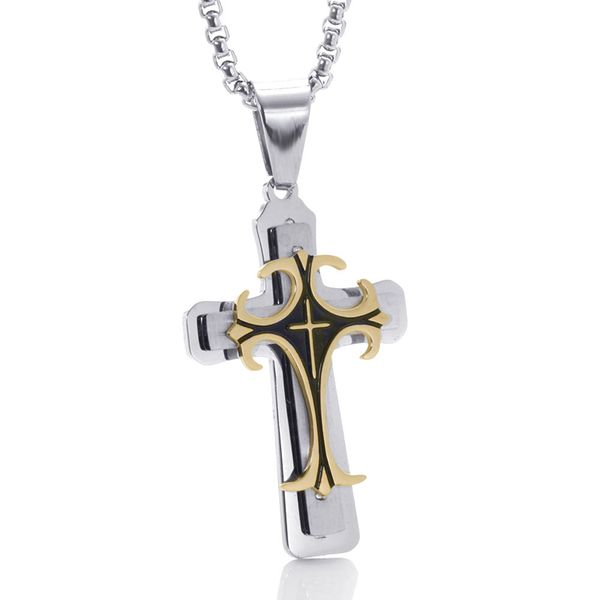 

amazon stainless steel lace cross pendant fashion man titanium steel two-in-one necklace bc2105, Silver