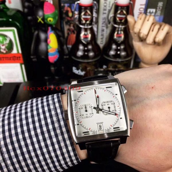 

3 style selling wristwatches 39mm*39mm white dial leather bands vk quartz chronograph workin mens watch watches, Slivery;brown