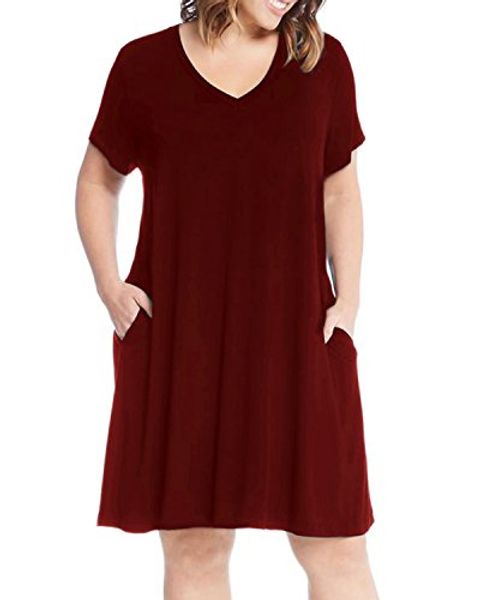 

cnfio women's plus size tank dress short sleeve/sleeveless summer plain casual swing t-shirt dresses, Black;gray