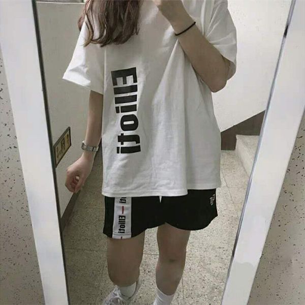 

ины супер огонь короткие рукава женских 2020 модной harajuku футболки подштанников бфа белых рыхлых футболок верхней, White