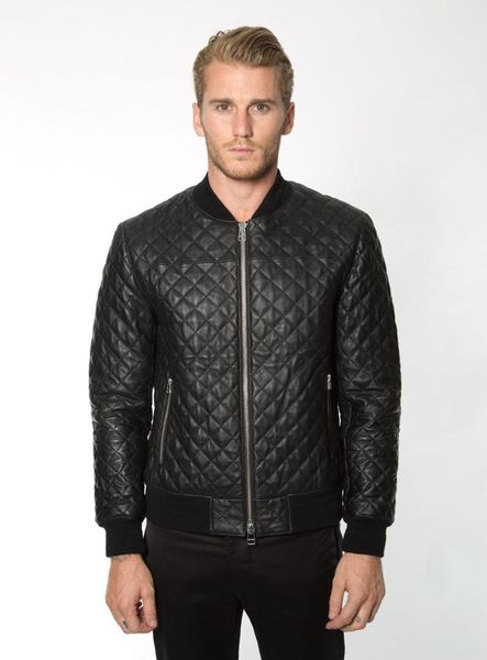 

yr handsome casual style genuine leather jacket.winter cotton sheepskin coat.rhombic lattice warm leather jacket, Black