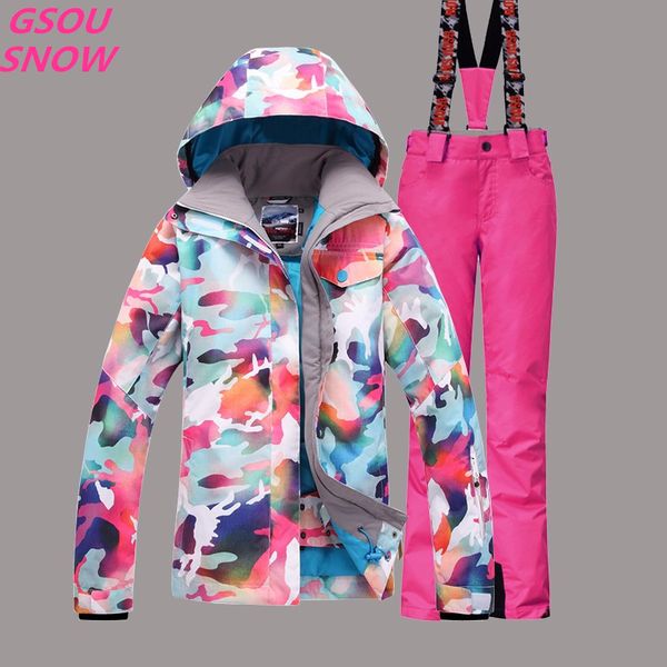 

gsou snow for women ski jacket outdoor winter ski suit for women waterproof windproof snowboard coat +pants