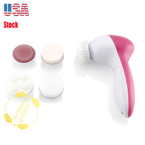 

us ship good quality 5 in 1 multifunction electric face facial cleansing brush spa skin care massage facial washing cleaner brushes