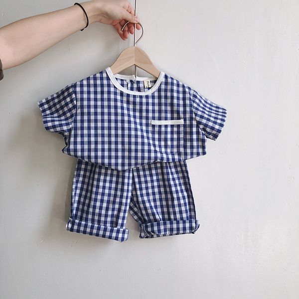 

летние мальчики девочки повседневная все-матч плед одежда наборы 2020 чистый хлопок с коротким рукавом футболка и брюки 2 шт. наборы 2-6 лет, White