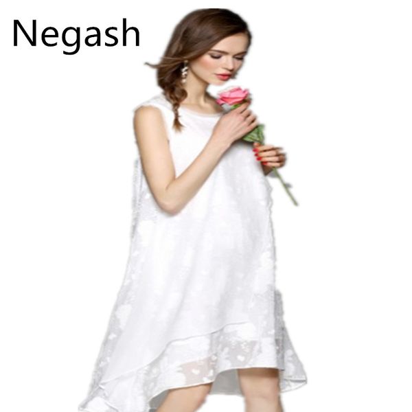 

negash 2018 new spring autumn silk cotton linen fashion women long black white dresses loose sleeveless plus size dress, Black;gray