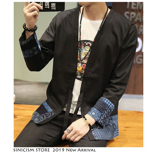 

sinicism store mens spring embroidery jacket 2019 streewear cotton linen loose jackets men chinese style fashions male jackets, Black;brown