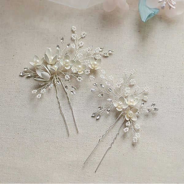 

jonnafe 2pcs/set wedding accessories hair pins silver floral bridal headpiece pearls hair jewelry for women party prom, Golden;white