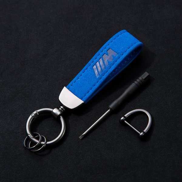 

Роскошный синий замша Turn Fur Премиум Кожа Металл Motorsport Гонки автомобилей Key Chain Ring Ke