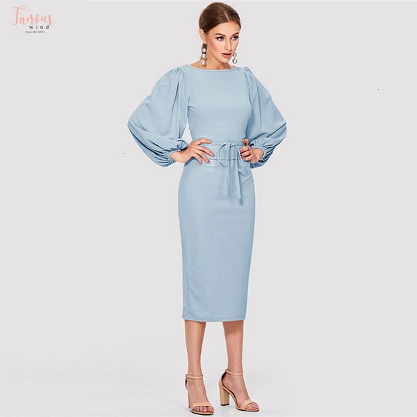 

элегантного workwear blue мини платье твердых tie осень фонарь рукав boat neck узел карандаш платье женщины тонкие оболочки талия платье, Black;gray