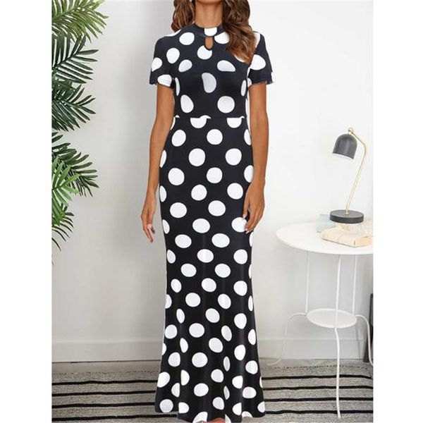 

women elastic wasit swing maxi dress 2019 fashion ladies loose party holiday summer long dress polka dot print dresses vestidos, Black;gray