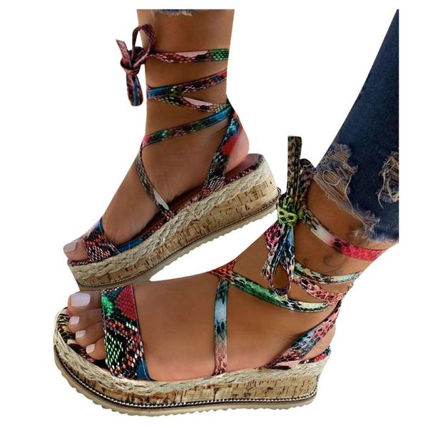 

sagace serpentine bandges sandals women thick bootom shoes footwear for summer female fashion plus size platform shoes, Black