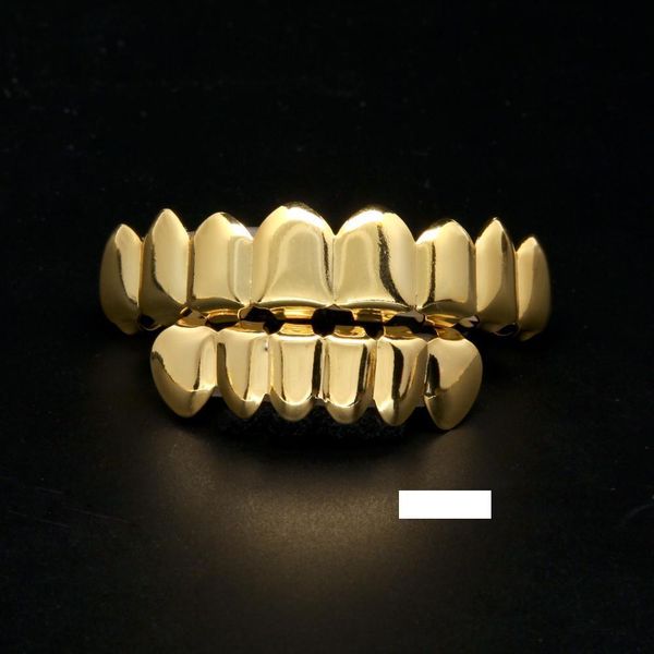 

gold finish grills set eight 8 teeth & six 6 bottom tooth plain hip hop grills new christmas halloween gift, Black