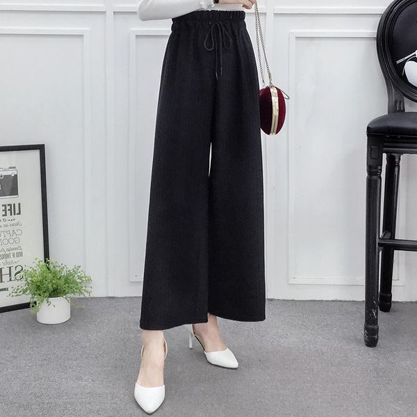 

new high waisted wool wide leg pants women loose ankle-length woolen autumn winter trousers casual solid palazzo pants, Black;white